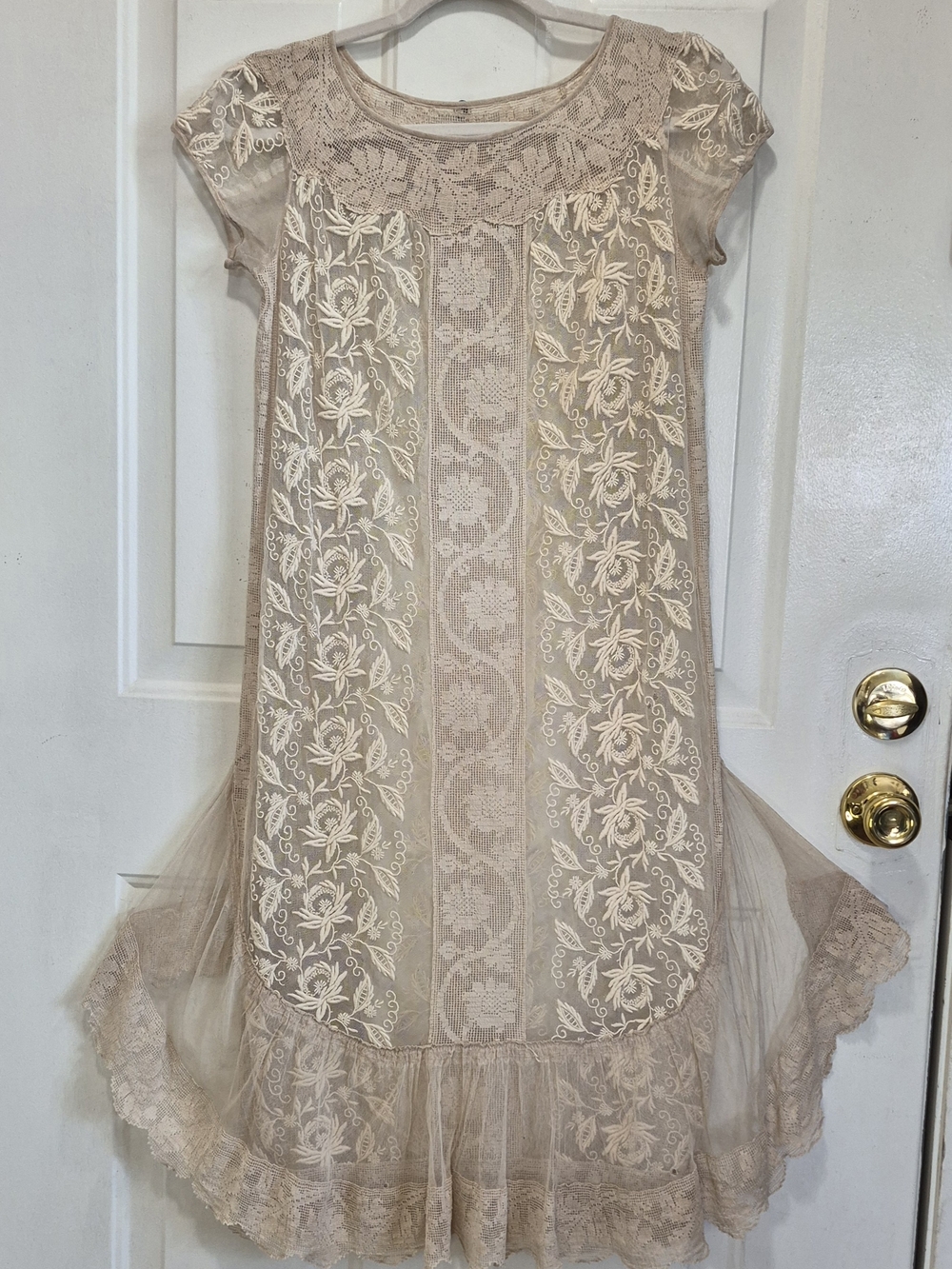 Vintage 1920s Sheer Lace Flapper Dress in Ivory